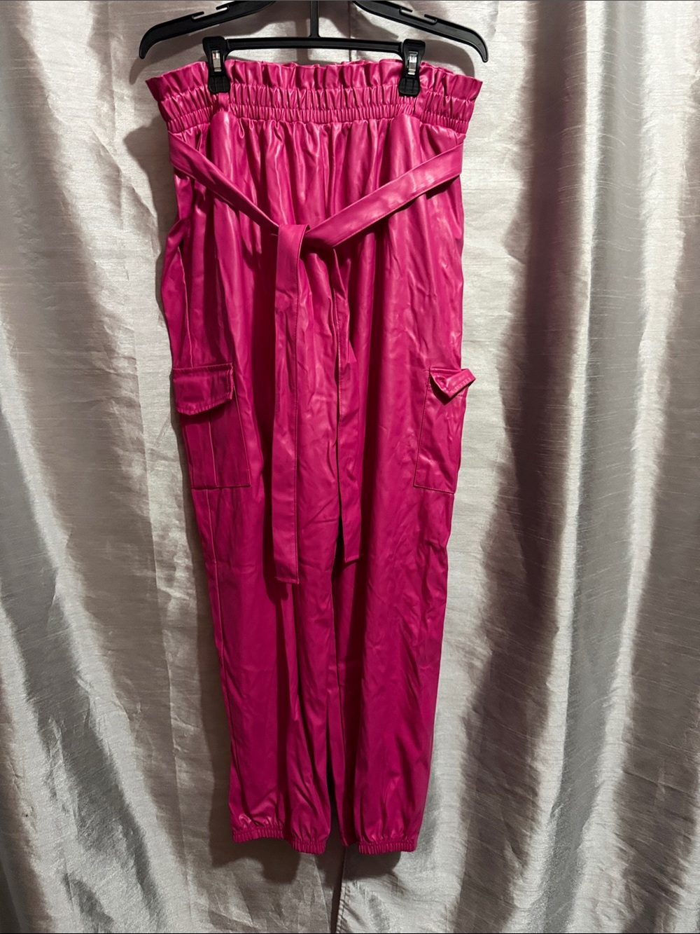 High-Rise Paperbag Cargo Joggers - Hot Pink